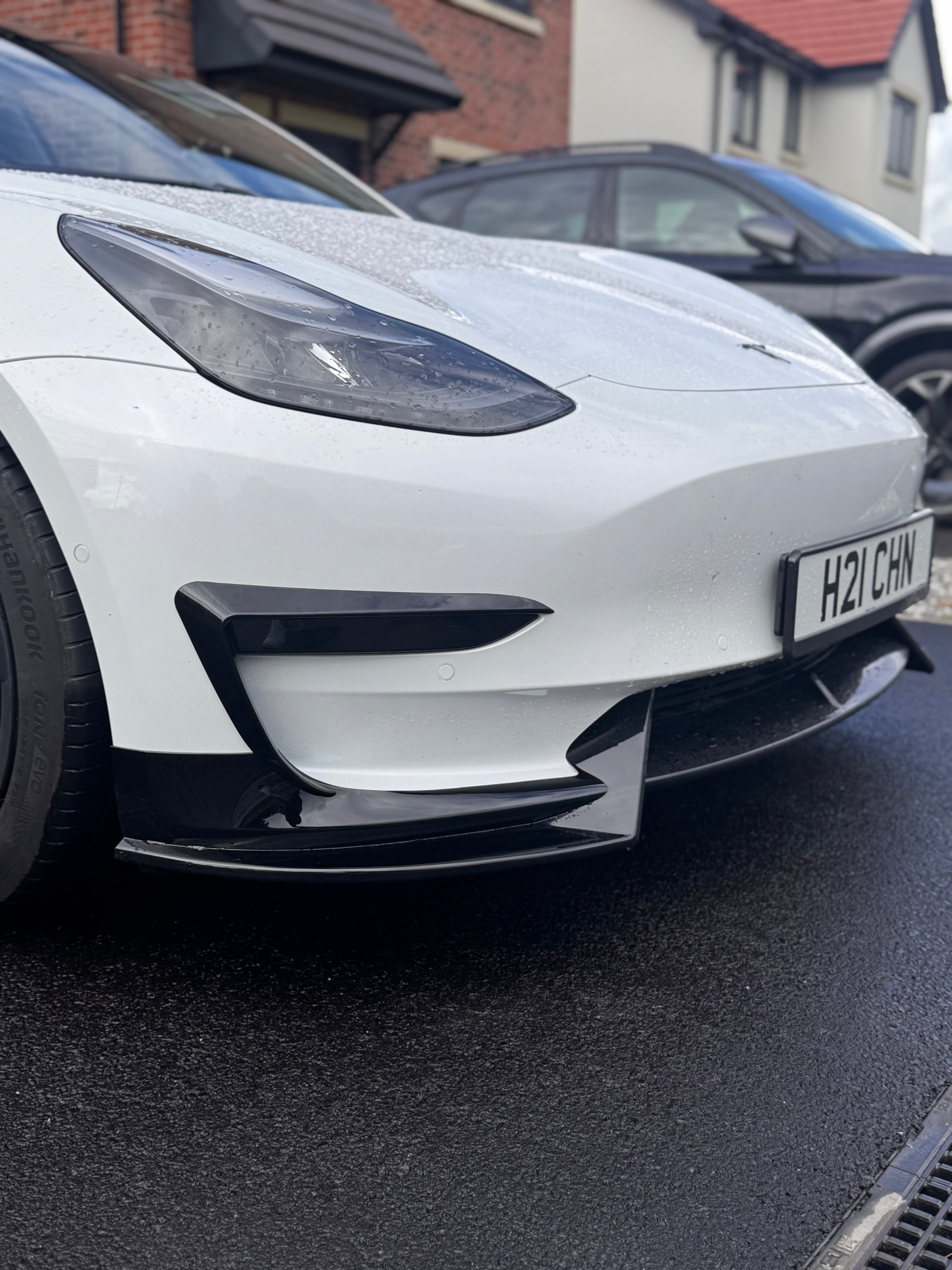 2Pcs Front Bumper Side Canards Gloss Black  For Tesla Model 3 2017-2023