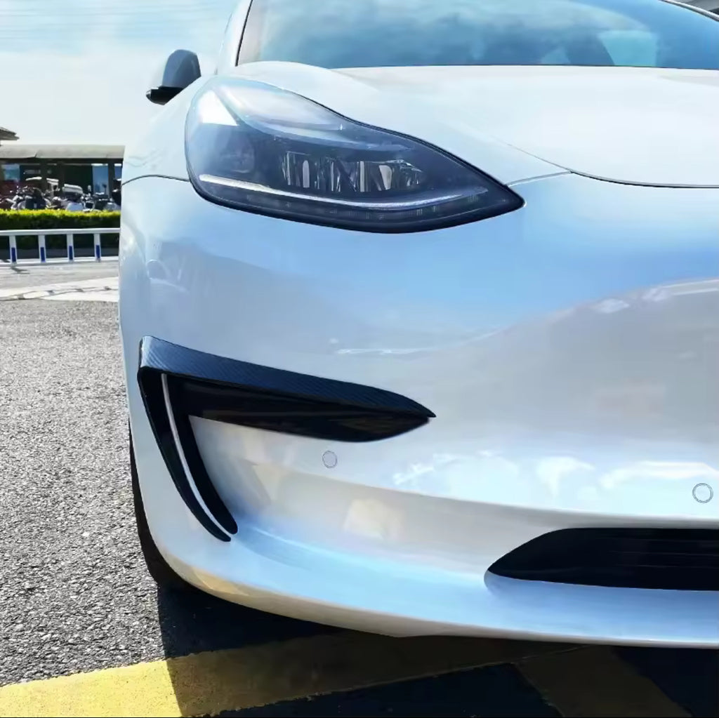 2Pcs Front Bumper Side Canards Gloss Black  For Tesla Model 3 2017-2023
