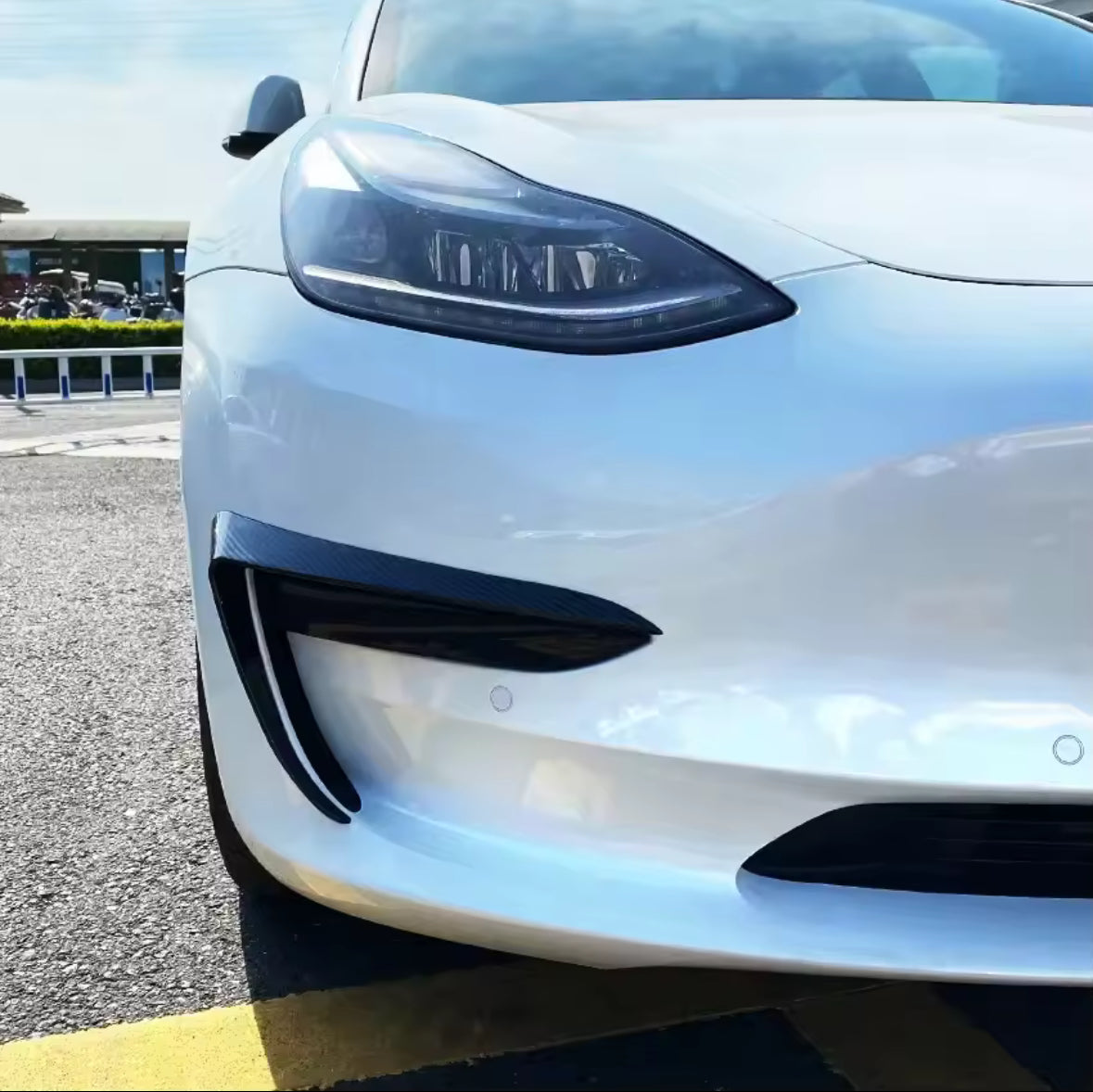 2Pcs Front Bumper Side Canards Gloss Black  For Tesla Model 3 2017-2023