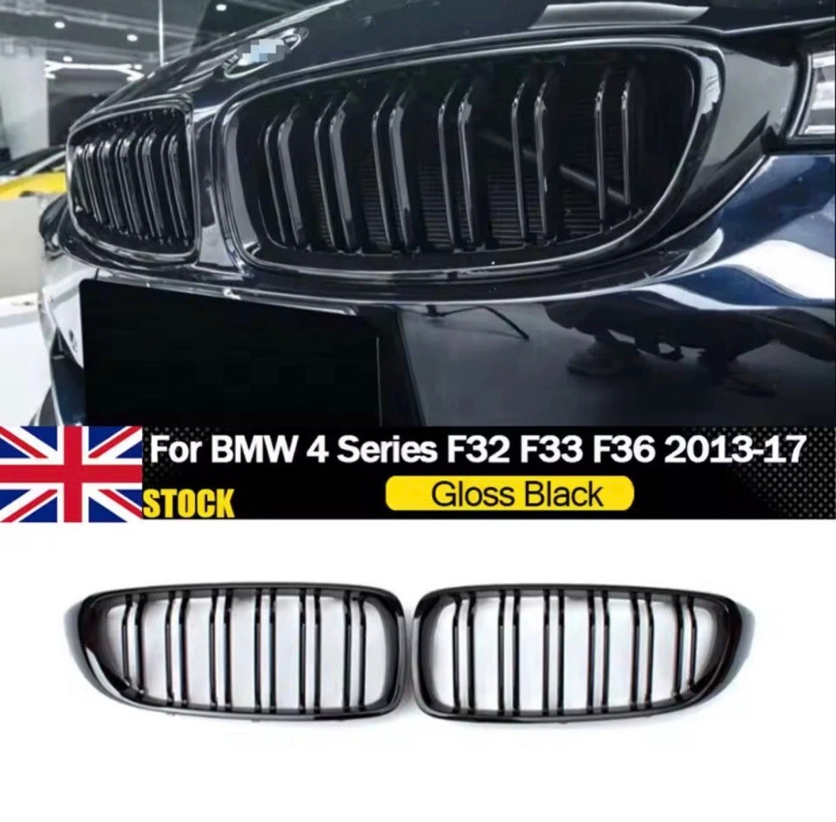 BMW 4 Series Gloss Black Kidney Grill dual line M4 Style F32 F33 F36 OEM Fit