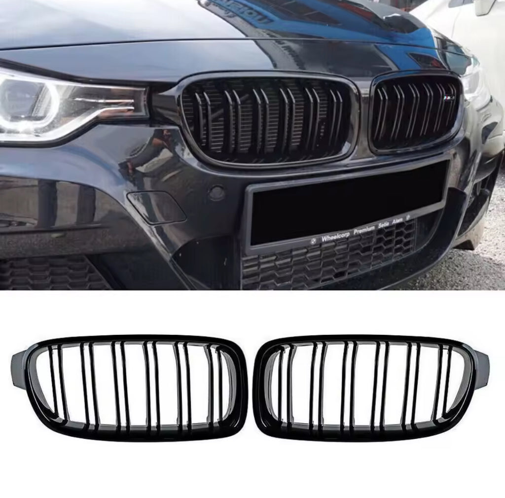BMW 3 Series Kidney Grille Premium GLOSS BLACK Dual LINE F30 F31 2012-2018
