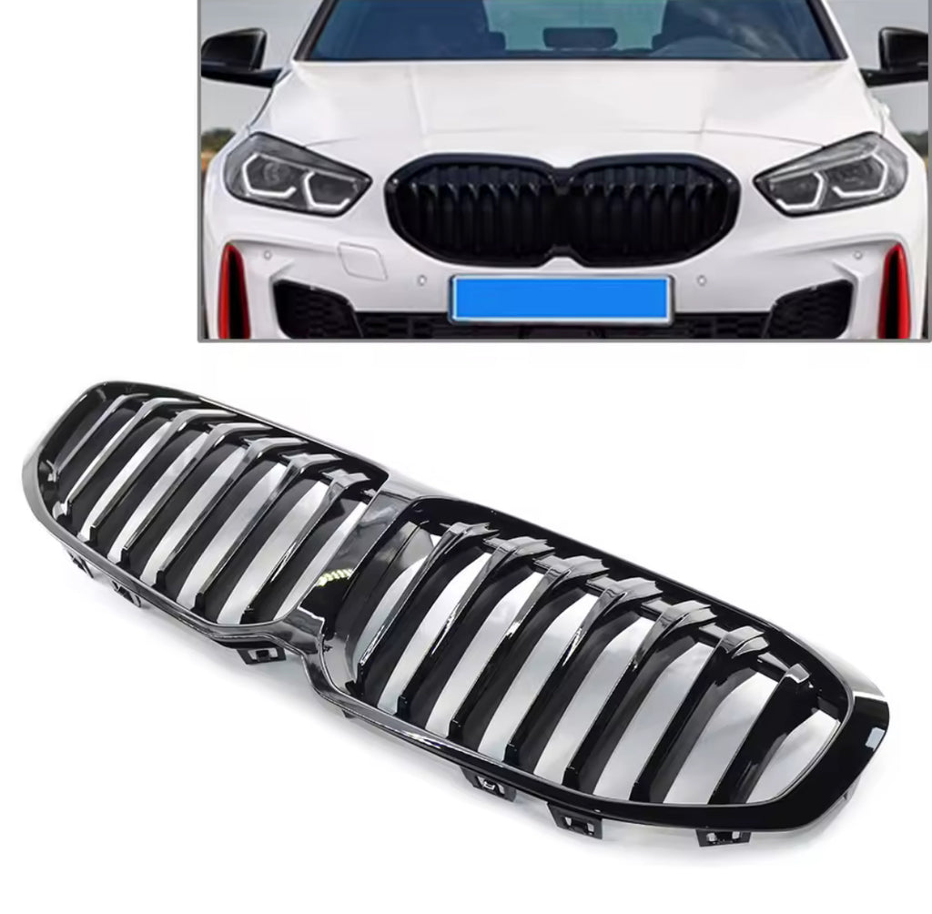 FOR BMW 1 SERIES F40 2019-2024 FRONT KIDNEY GRILLE GRILL SINGLE SLAT GLOSS BLACK