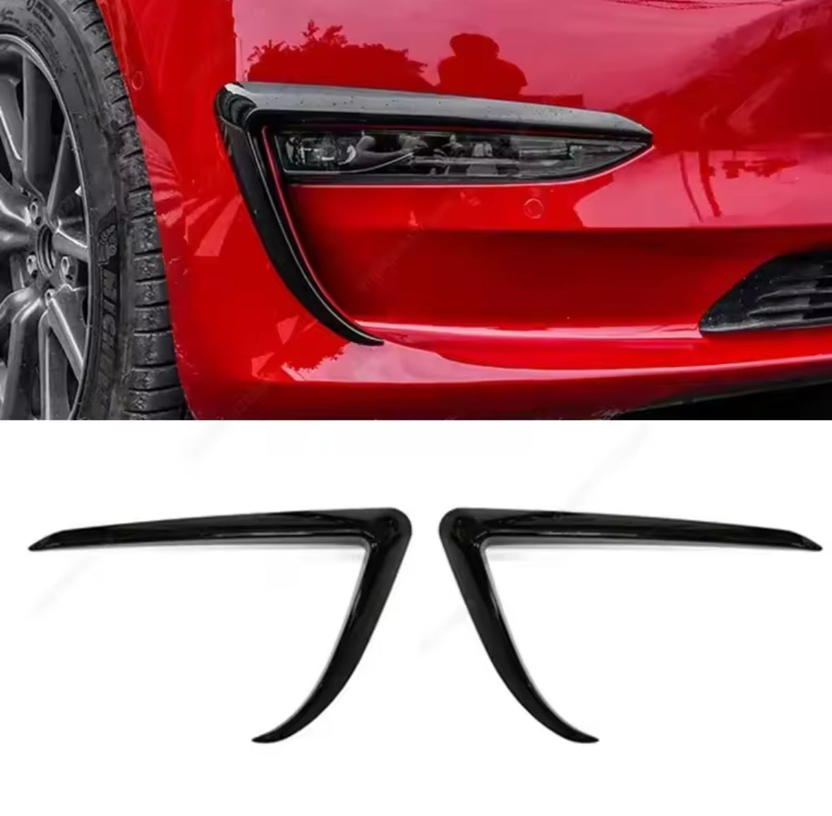 2Pcs Front Bumper Side Canards Gloss Black  For Tesla Model 3 2017-2023
