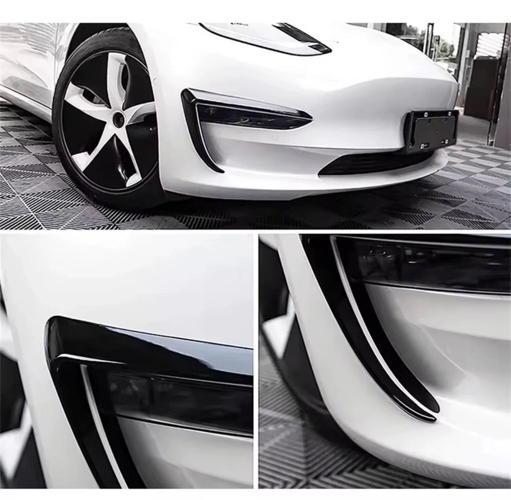 TESLA MODEL 3 FRONT SPLITTER Maxton Style GLOSS BLK + Front Canards 2017-2023