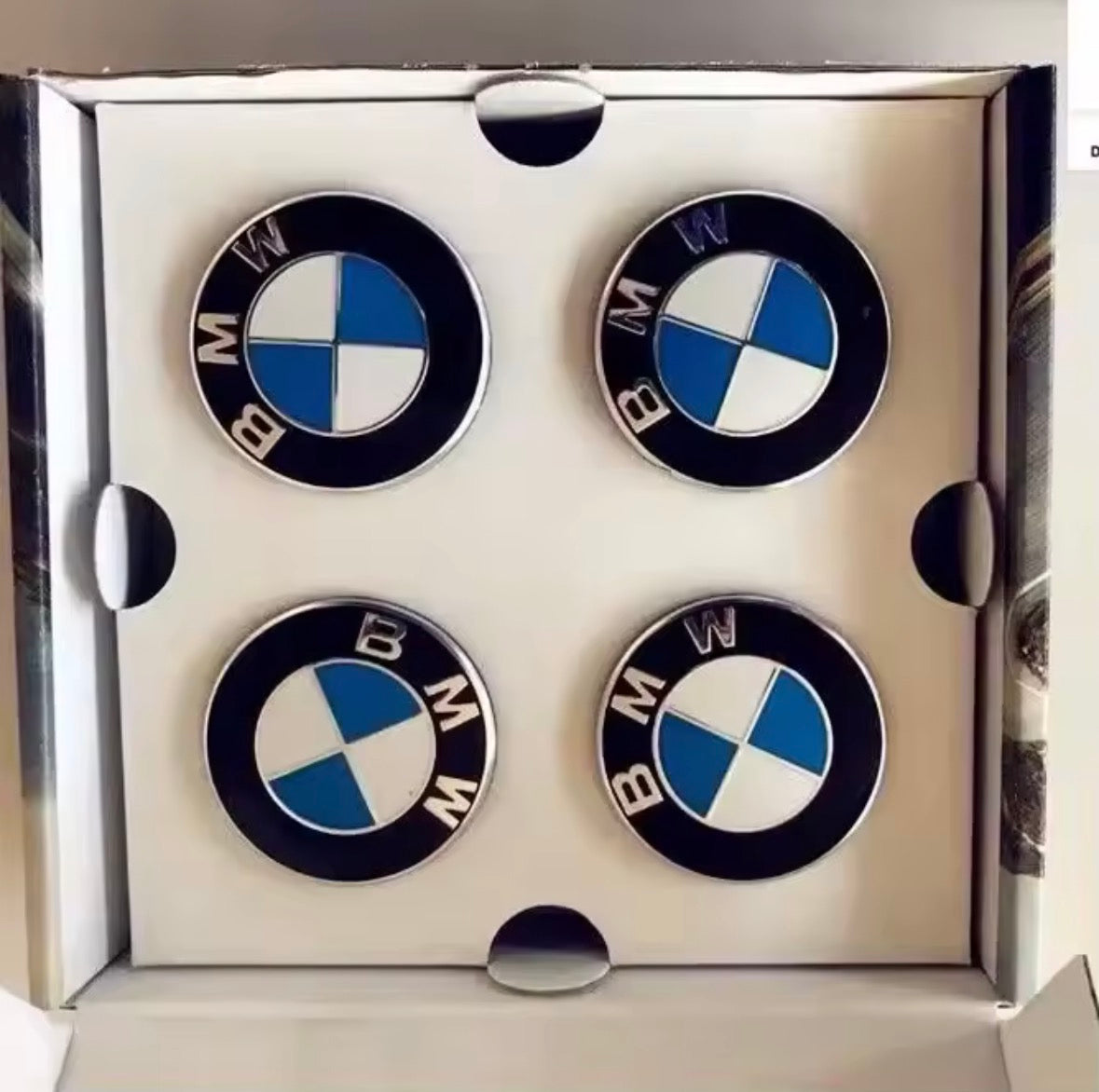 Set Of 4 BMW Original Style Floating Wheel Center Caps – 56mm / 68mm – Blue & White Emblem – Italy, Glossy