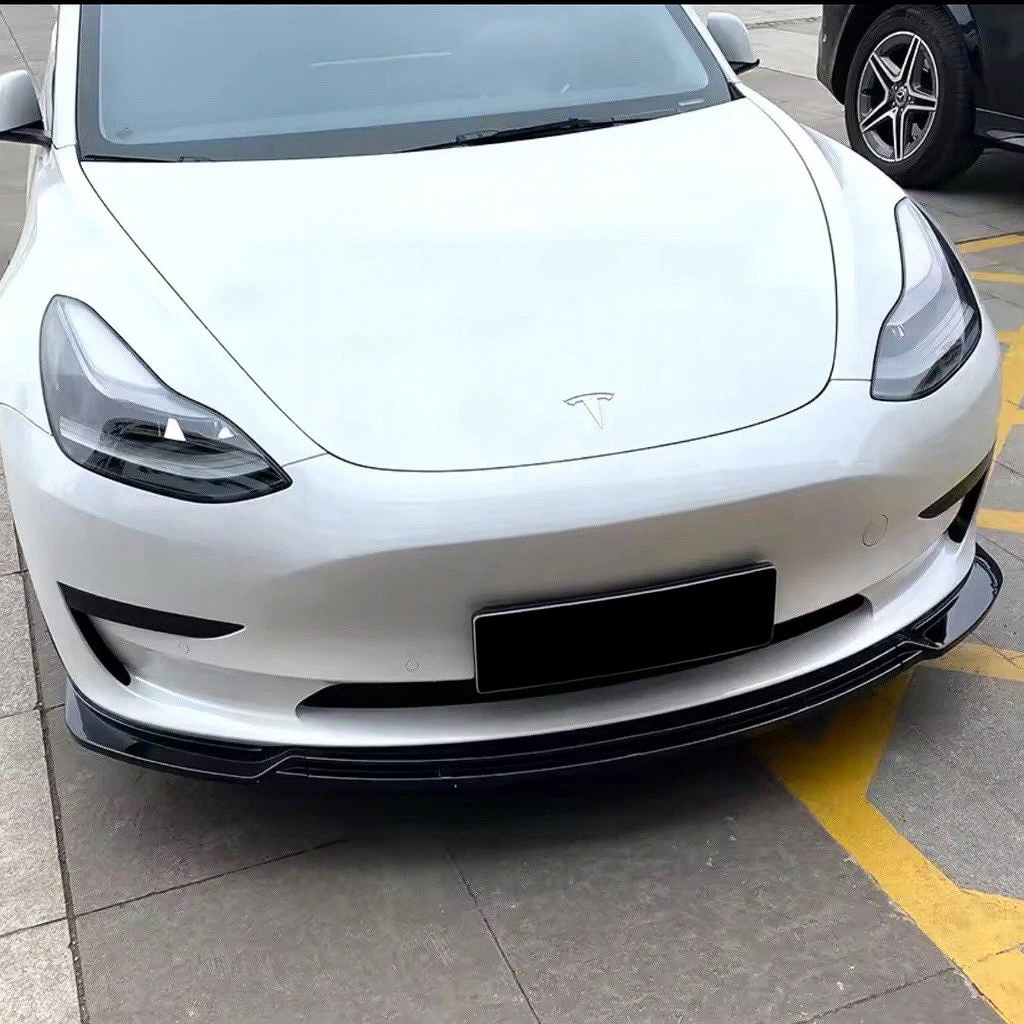 TESLA MODEL 3 FRONT SPLITTER Maxton Style GLOSS BLK + Front Canards 2017-2023