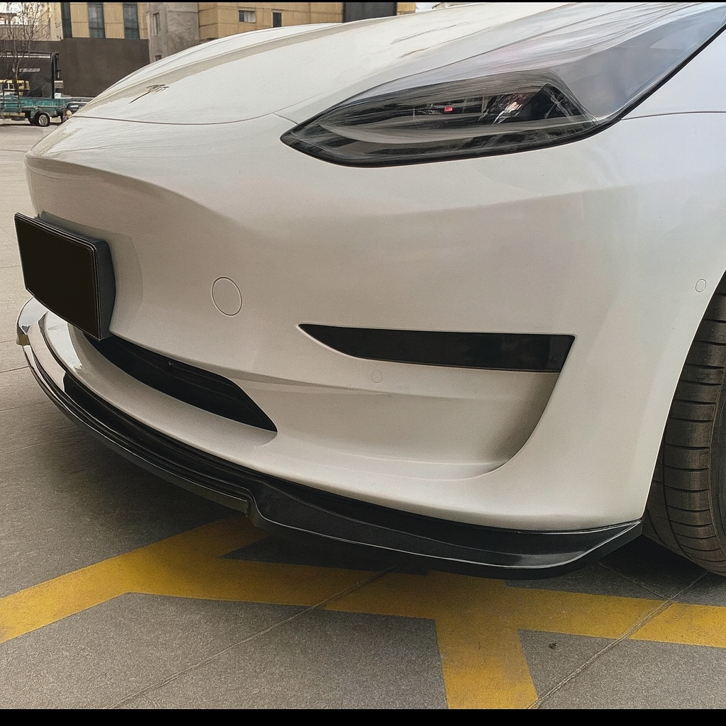 TESLA MODEL 3 FRONT SPLITTER Maxton Style GLOSS BLK + Front Canards 2017-2023